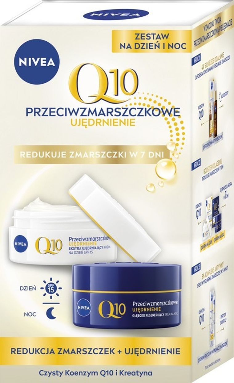 Nivea, Q10 Przeciwzmarszczkowe ujędrnienie, zestaw: krem na dzień i na noc, 2-50 ml