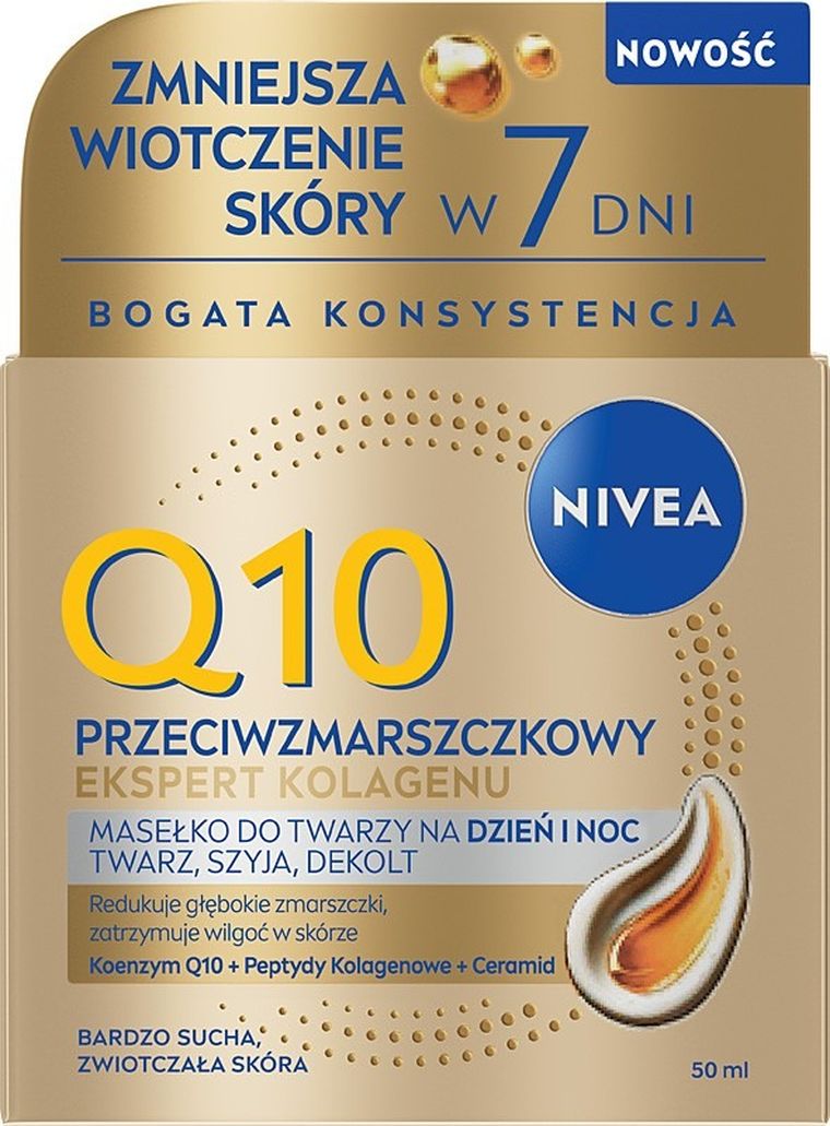Nivea, Q10 przeciwzmarszczkowy ekspert kolagenu, masełko do twarzy szyi dekoltu na dzień i noc, 50 ml