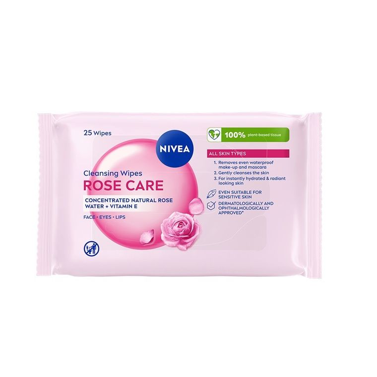 Nivea, Rose Care, chusteczki oczyszczające 3w1, 25 szt.