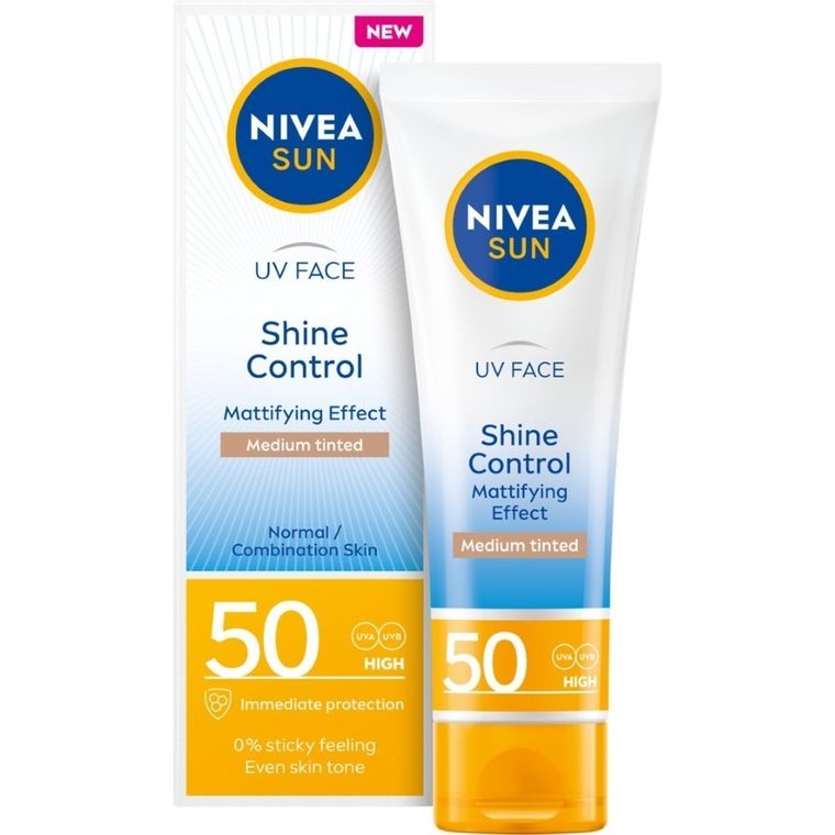 Nivea Sun Shine Control, matujący krem koloryzujący do twarzy light tinted SPF50, 50 ml
