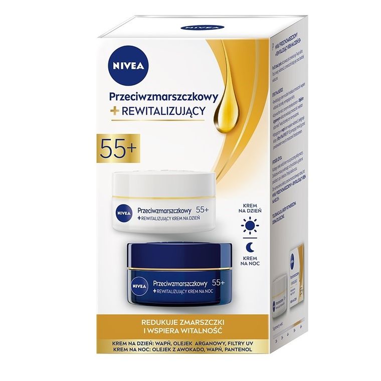 Nivea, zestaw: Przeciwzmarszczkowy+Rewitalizujący krem na dzień, 55+, 50 ml + krem na noc, 55+, 50 ml