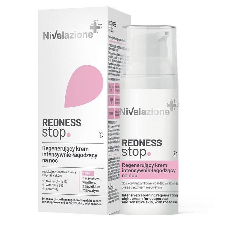 Nivelazione, Redness Stop, regenerujący krem intensywnie łagodzący na noc, 50 ml