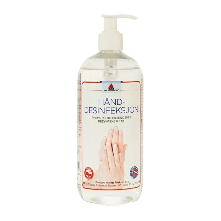 Norenco, płyn do dezynfekcji rąk z pompką, 75% alkoholu, 500 ml