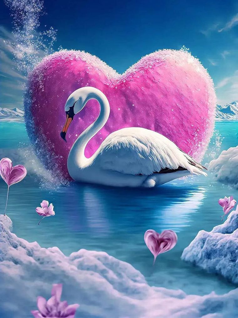 Norimpex, diamentowa mozaika, Łabędź na tle zmarzniętego serca, 30-40 cm
