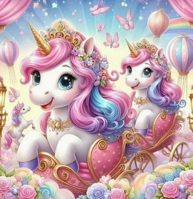 Norimpex, diamentowa mozaika, obraz na ramie, Jednorożce w karetach, 23-30 cm