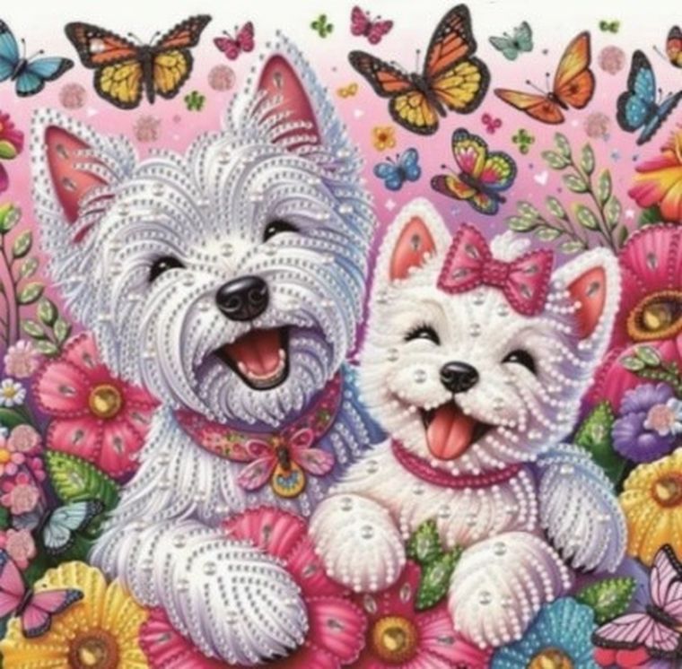 Norimpex, diamentowa mozaika, obraz na ramie, Pieski i motyle, 23-30 cm