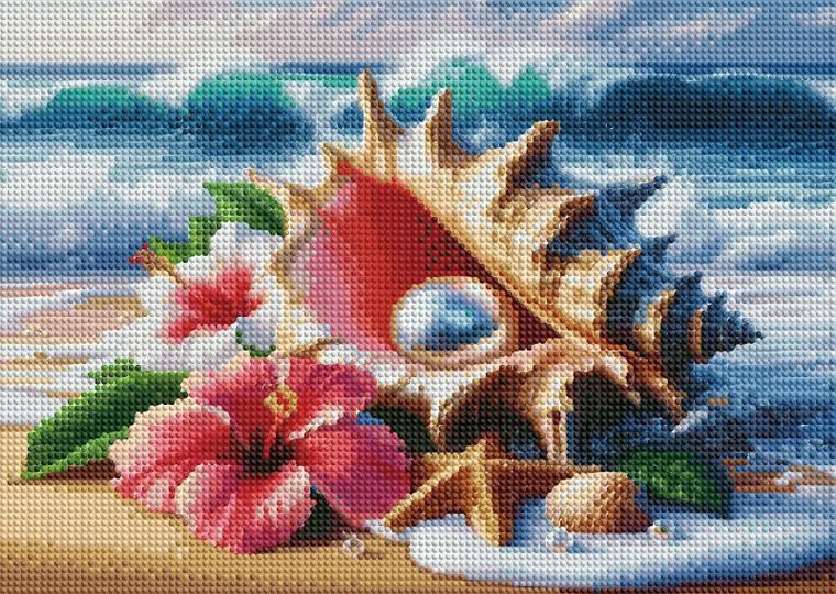 Norimpex, diamentowa mozaika, Wybrzeże Piękna muszla z perłą, 30-40 cm