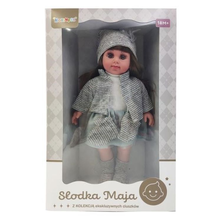 Norimpex, Słodka Maja, lalka w szarym płaszczyku i czapce