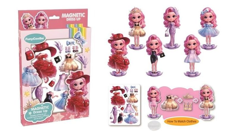 Norimpex, zabawa w ubieranie, układanka magnetyczna, różowa