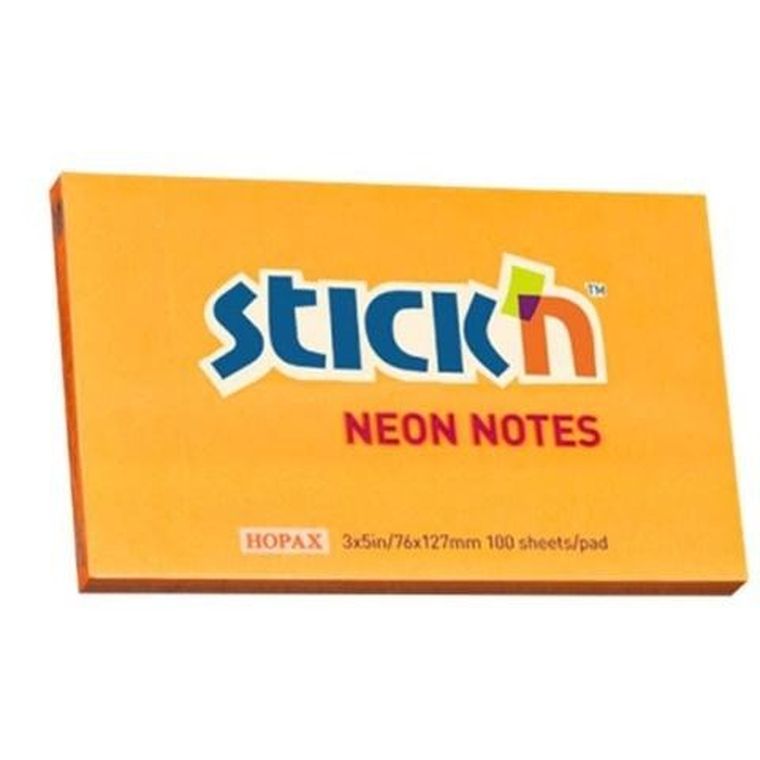 Notes samoprzylepny 127X76mm, neon, pomarańczowy