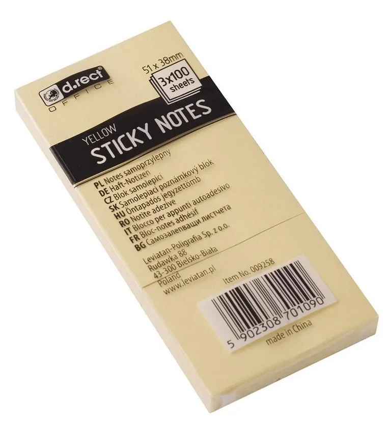 Notes samoprzylepny, 51-38mm, żółty