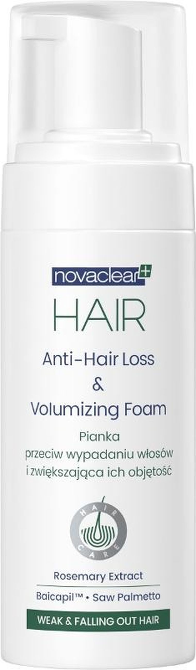 Novaclear, Hair, pianka przeciw wypadaniu włosów i zwiększająca ich objętość, 150 ml