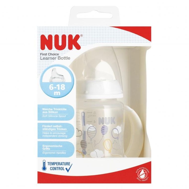 Nuk, First, butelka z uchwytem, 6m+, biała, 150 ml