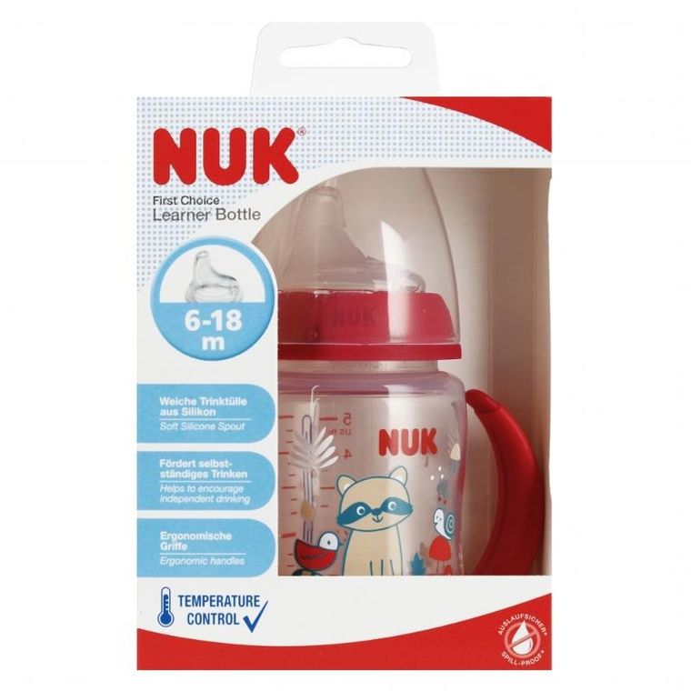 Nuk, First, butelka z uchwytem, 6m+, czerwona, 150 ml