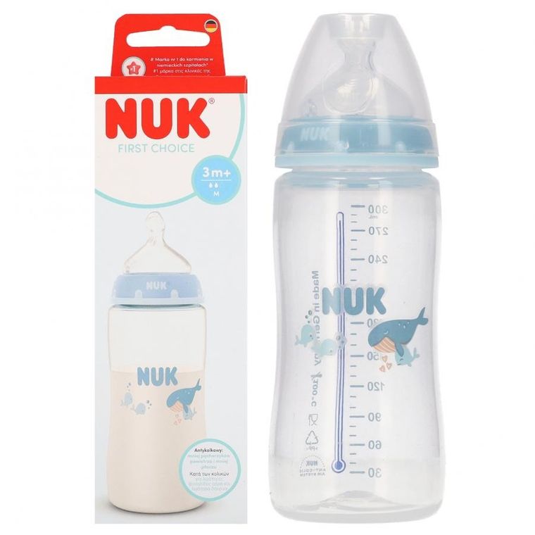 Nuk, First Choice, butelka, wieloryb, 3m+, 300 ml