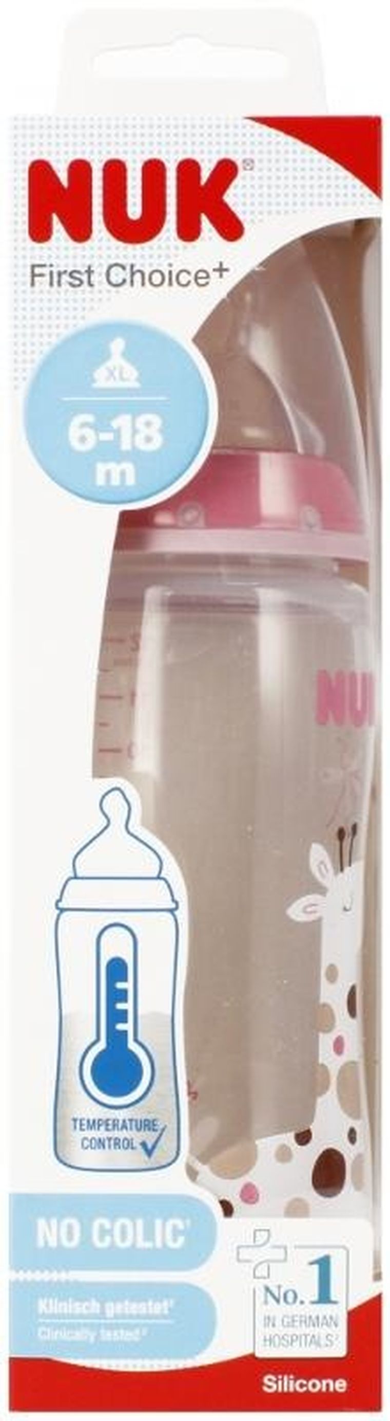 Nuk, First Choice, butelka ze wskaźnikiem temperatury, 6-18m, różowa, 300 ml