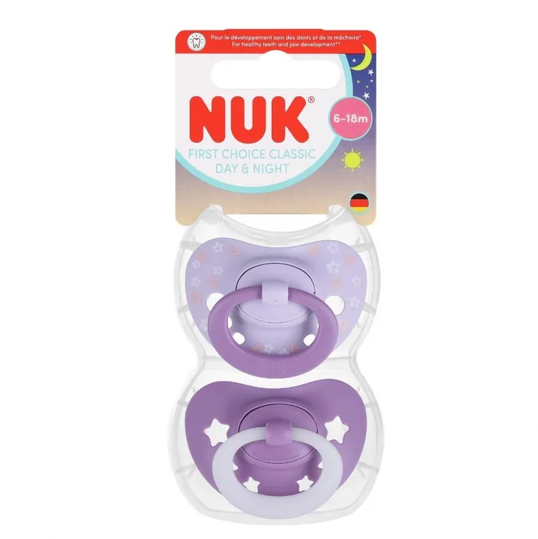 Nuk, First Choice, Night, smoczek uspokajający, fioletowy, 6-18m, 2 szt.