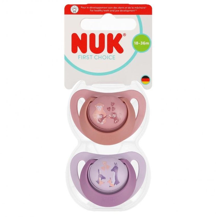 Nuk, First Choice, smoczek uspokajający, małpka i kangur, 18-36m, 2 szt.