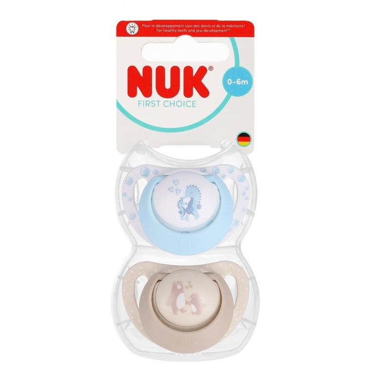 Nuk, First Choice, smoczek uspokajający, miś i konik morski, 0-6m, 2 szt.
