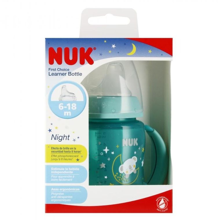 Nuk, First Night, butelka z uchwytem, 6-18m, turkus, 150 ml