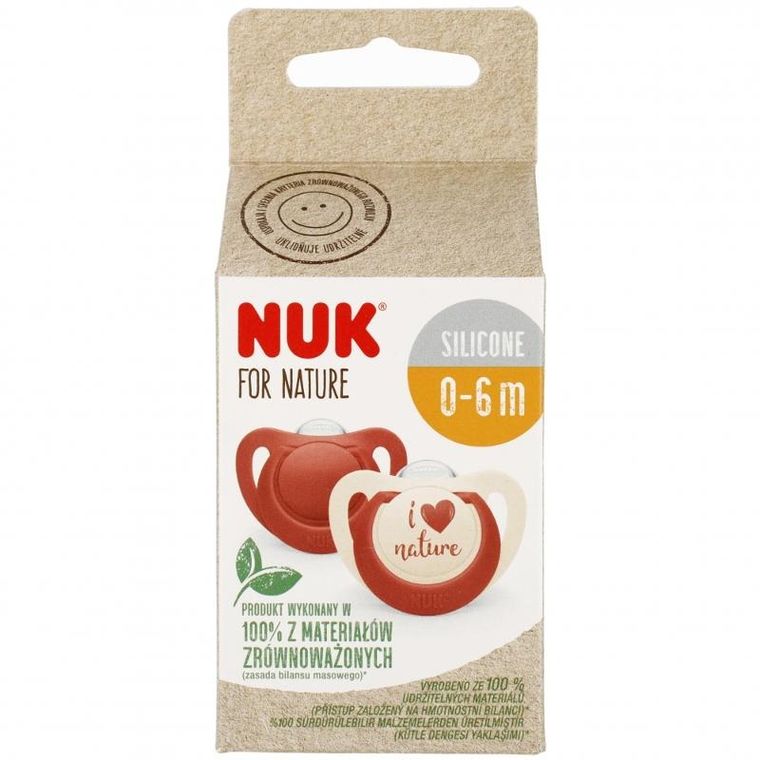 Nuk, For Nature, smoczek uspokajający, silikonowy, 0-6m, różowy, 2 szt.