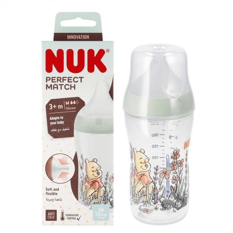 Nuk, Kubuś Puchatek, Perfect Match, butelka, silikonowy smoczek, rozmiar M, 260 ml