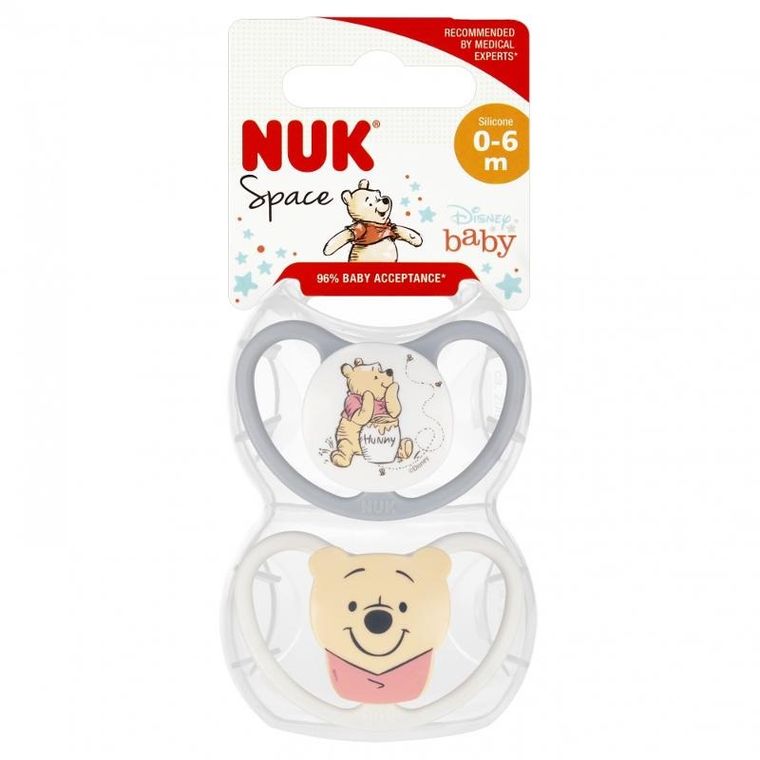 Nuk, Kubuś Puchatek, Space, smoczek uspokajający, silikonowy, 0-6m, 2 szt.