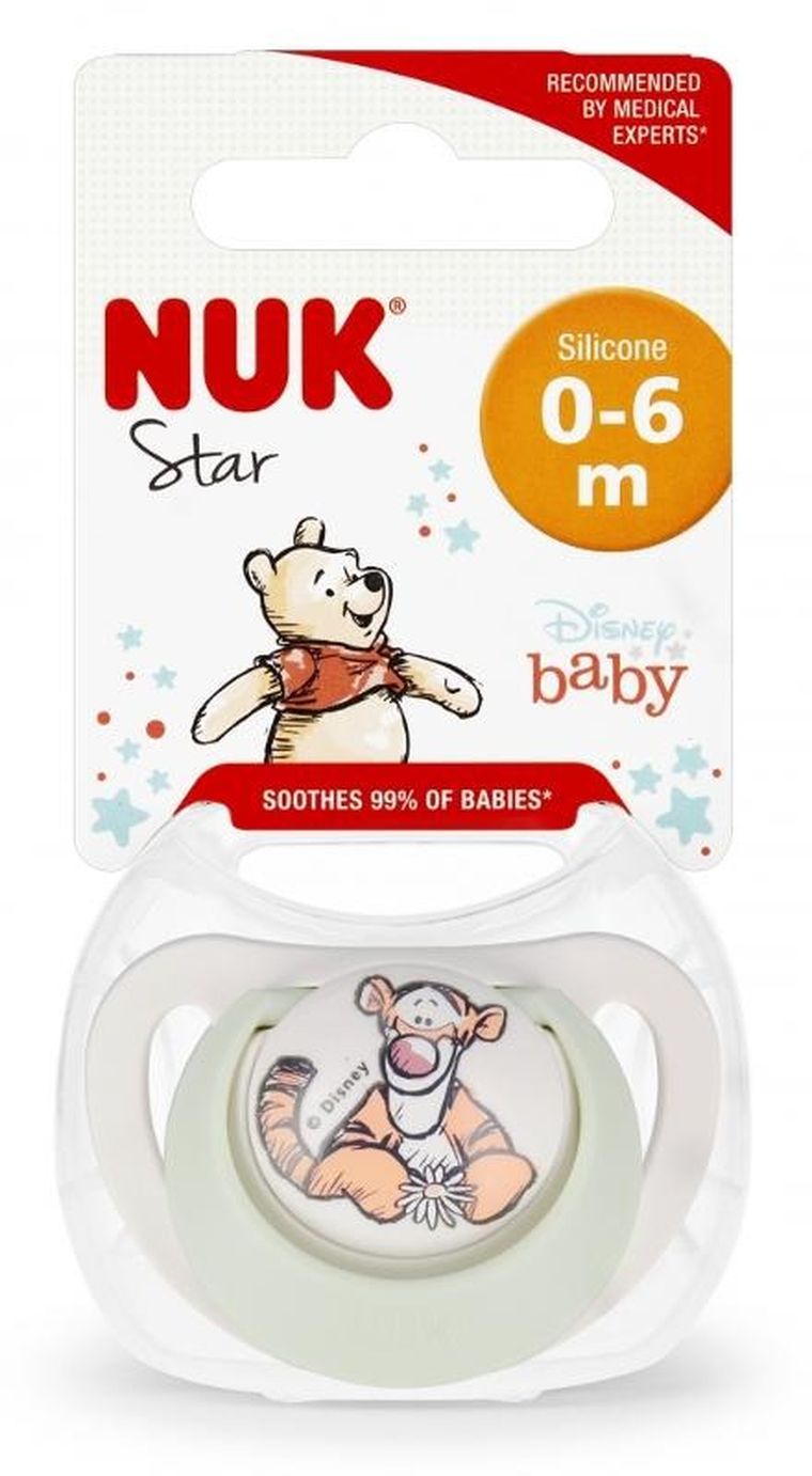 Nuk, Kubuś Puchatek, Star, smoczek silikonowy, 0-6m, 1 szt.