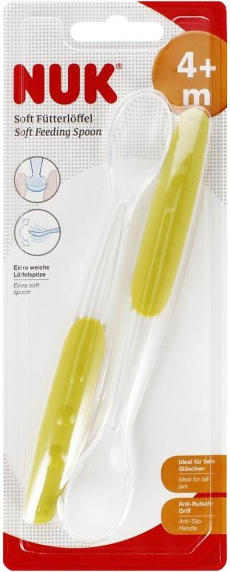 Nuk, łyżeczka do karmienia, miękka, 4m+, zielony, 2 szt.