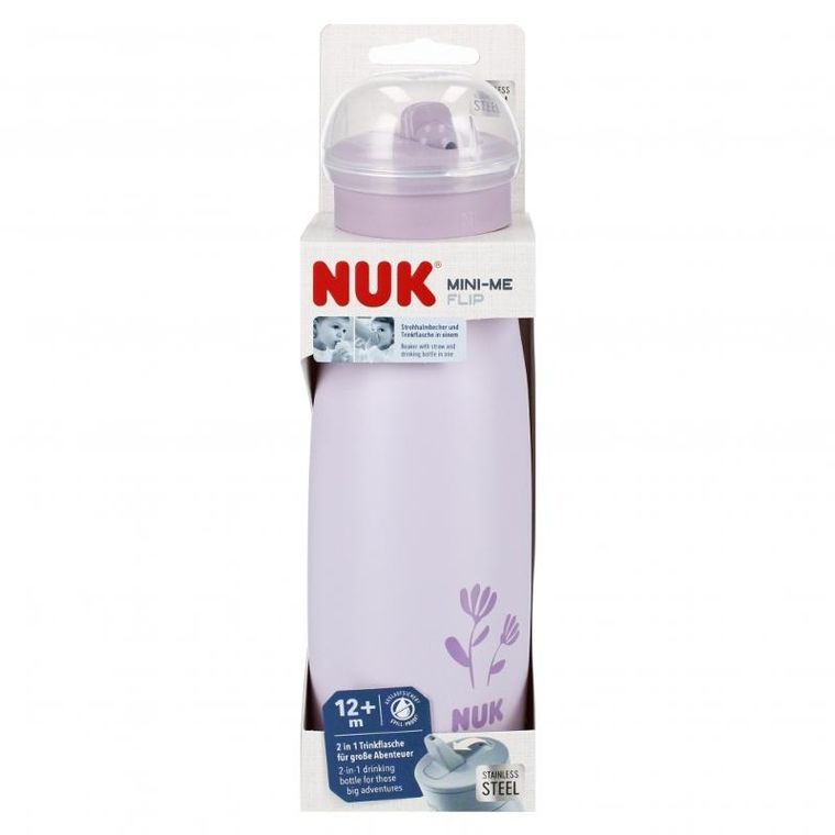 Nuk, Mini-Me, Flip, kubek ze słomką, stalowy, 12m+, fioletowy, 500 ml