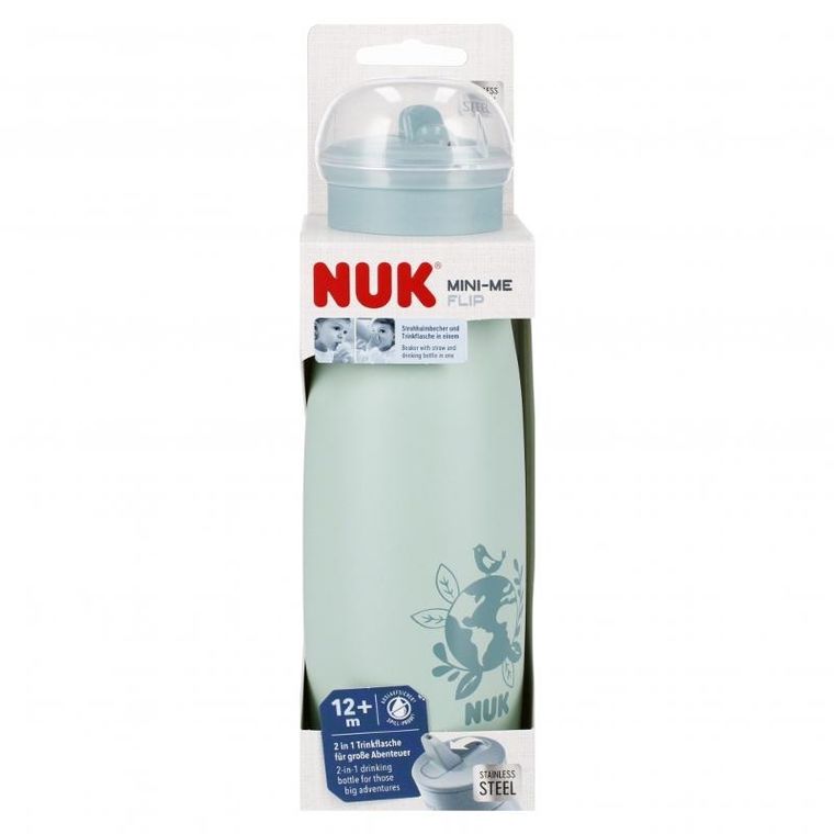 Nuk, Mini-Me, Flip, kubek ze słomką, stalowy, 12m+, zielony, 500 ml