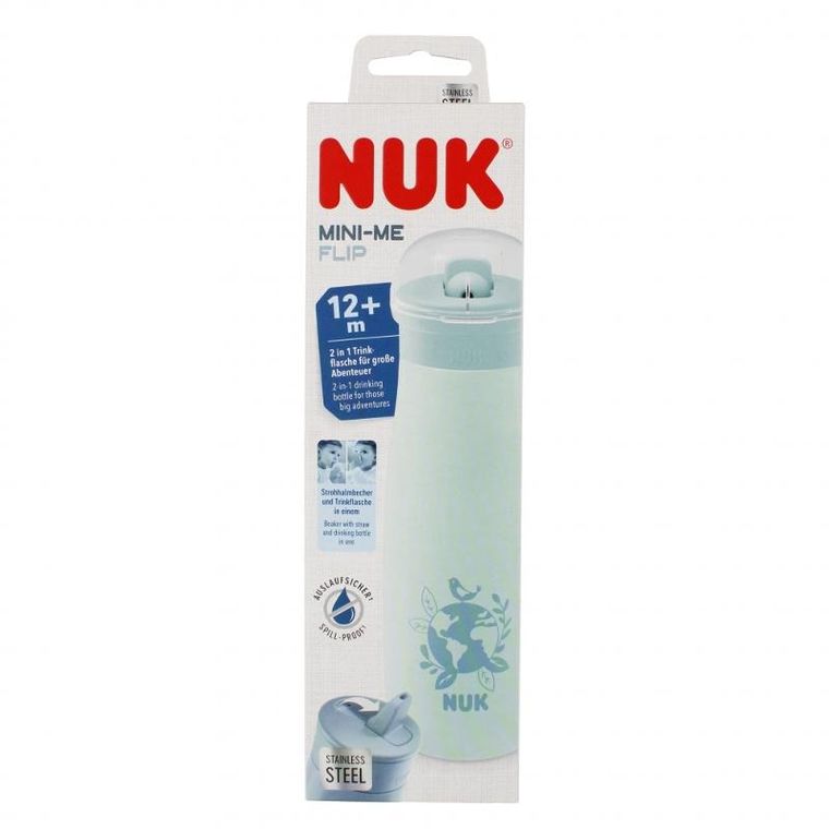 Nuk, Mini-Me, kubek ze słomką, stalowy, 12m+, globus, 500 ml