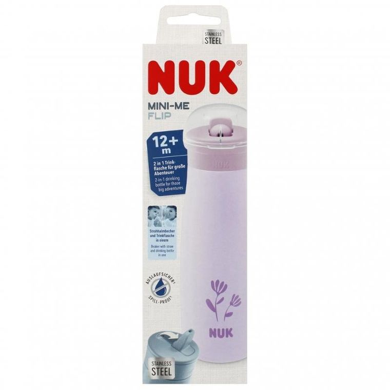Nuk, Mini-Me, kubek ze słomką, stalowy, 12m+, kwiat, 500 ml