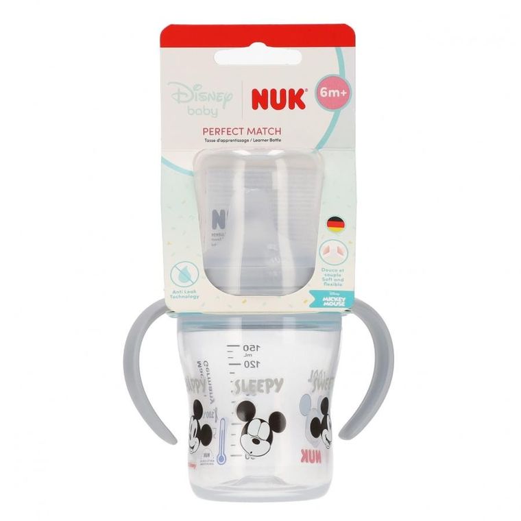 Nuk, Myszka Miki, butelka z uchwytem, popielata, 6m+, 150 ml