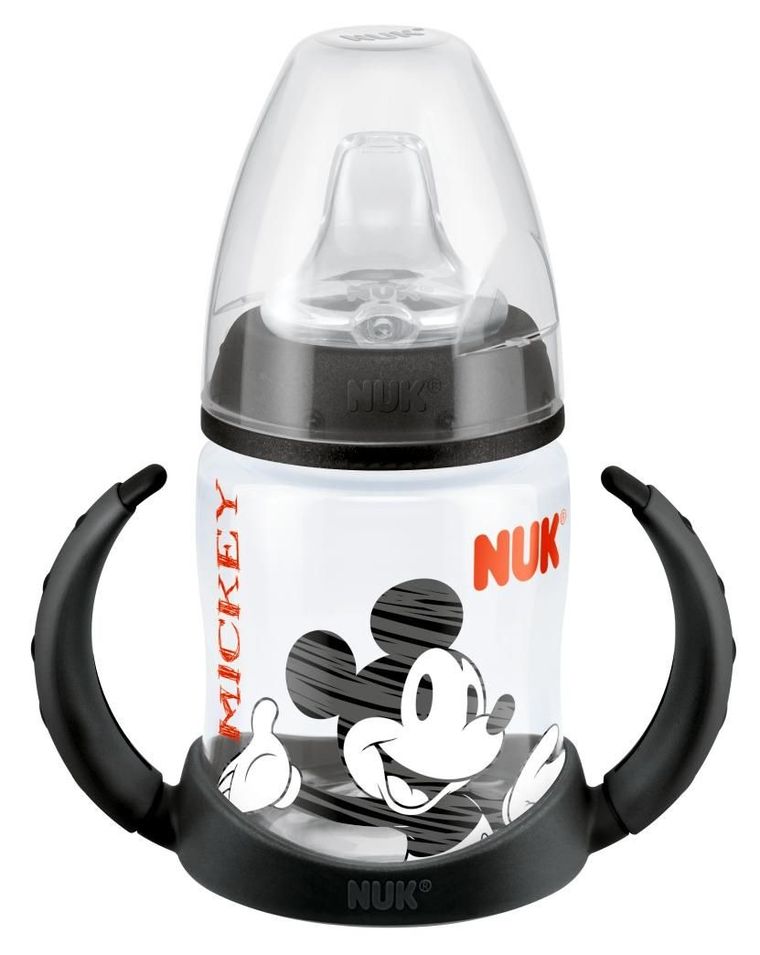 Nuk, Myszka Miki, First Choice, butelka z uchwytem i silikonowym ustnikiem niekapkiem 150 ml