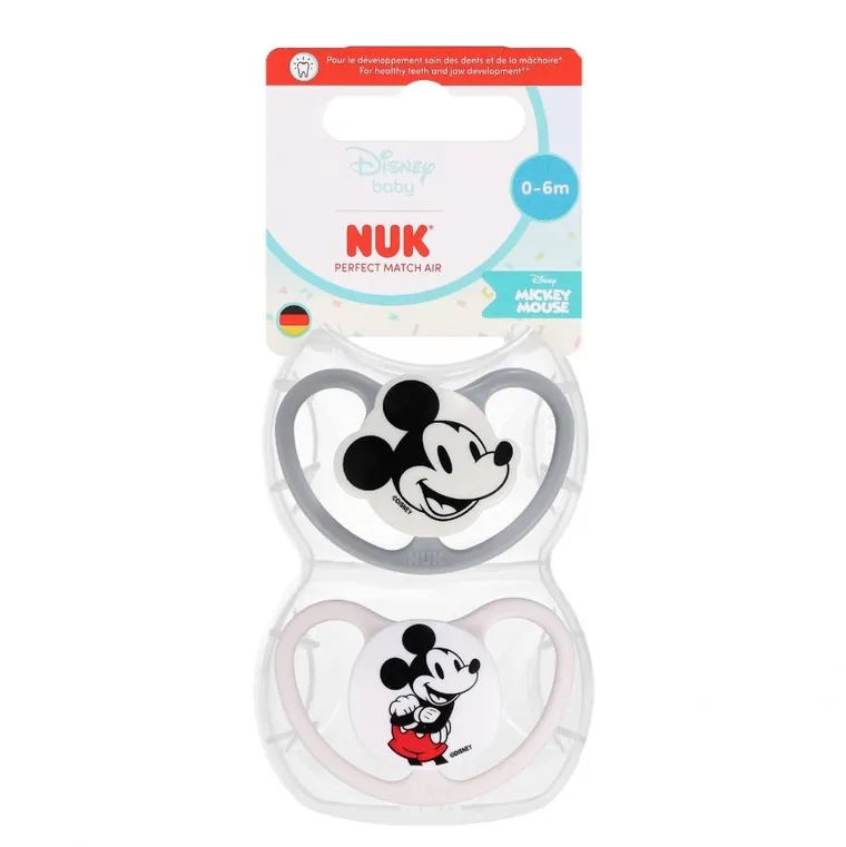 Nuk, Myszka Miki, Perfect Match Air, smoczek uspokajający, popielaty, 0-6m, 2 szt.