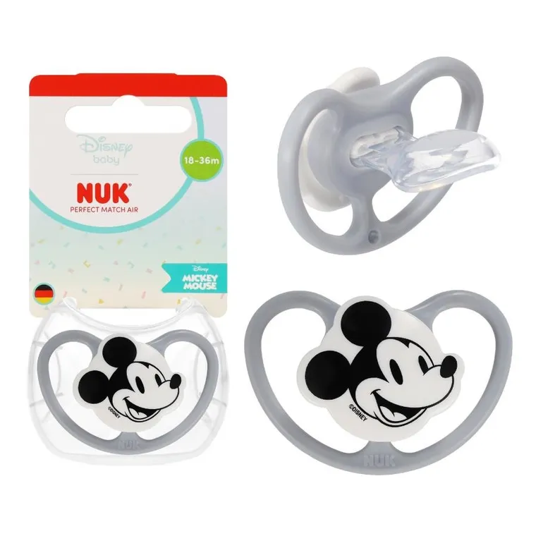 Nuk, Myszka Miki, Perfect Match Air, smoczek uspokajający, silikon, popielaty, 18-36m
