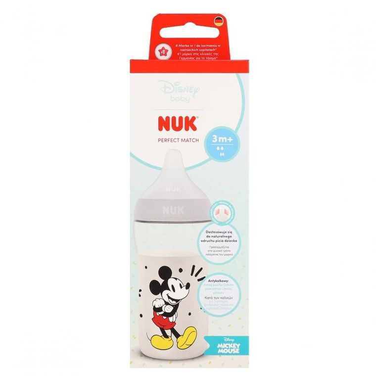 Nuk, Myszka Miki, Perfect Match, butelka z silikonowym smoczkiem, rozmiar M, 260 ml