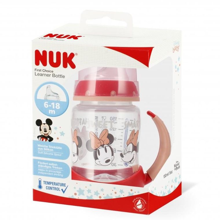 Nuk, Myszka Minnie, First Choice, butelka z uchwytem, 6m+, czerwona, 150 ml