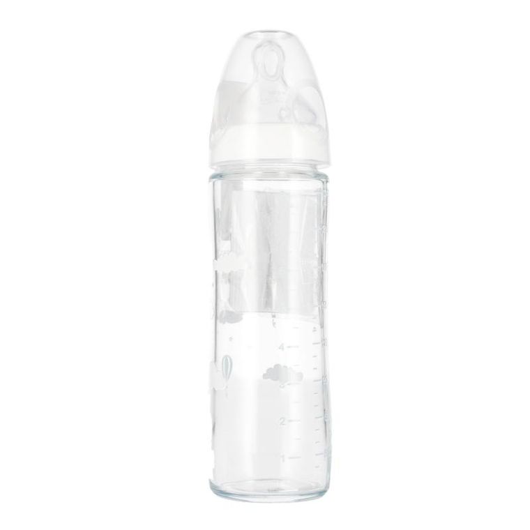 Nuk, New Classic, butelka szklana, 0-6m, biała, 240 ml