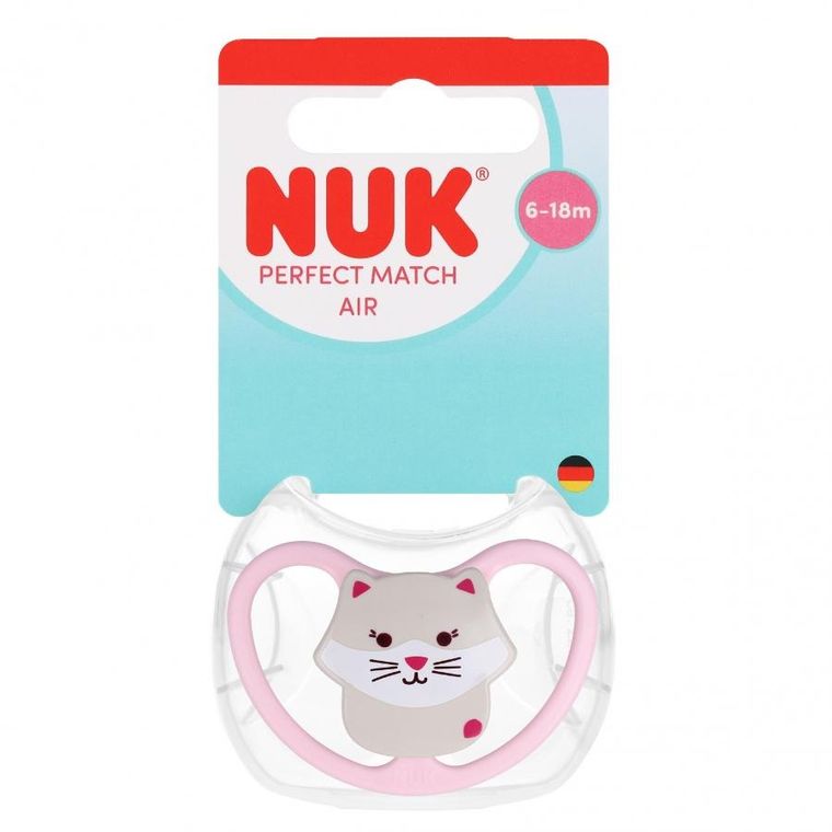 Nuk, Perfect Match Air, smoczek uspokajający, silikonowy, kot, 6-18m