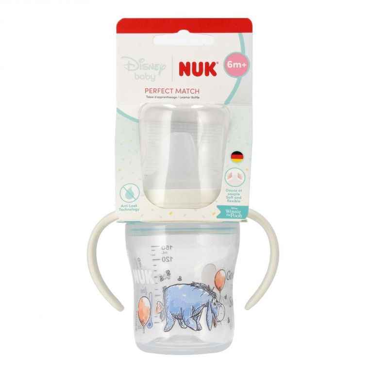 Nuk, Perfect Match, butelka do nauki picia z ustnikiem niekapkiem, osiołek, 150 ml