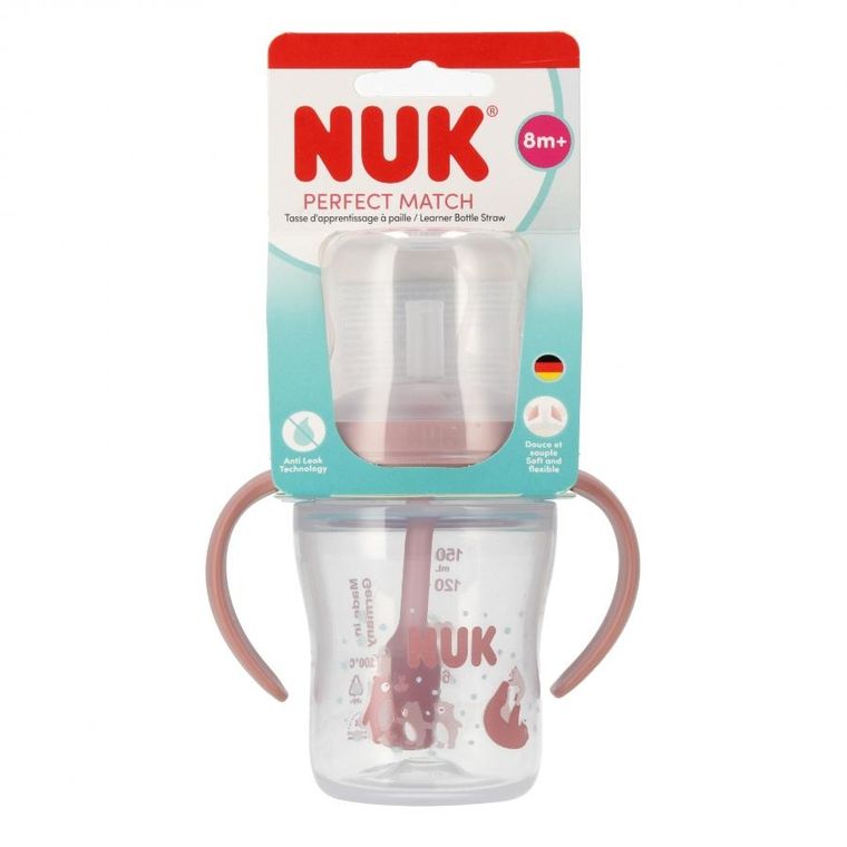 Nuk, Perfect Match, butelka do nauki picia ze słomką, miś, 150 ml