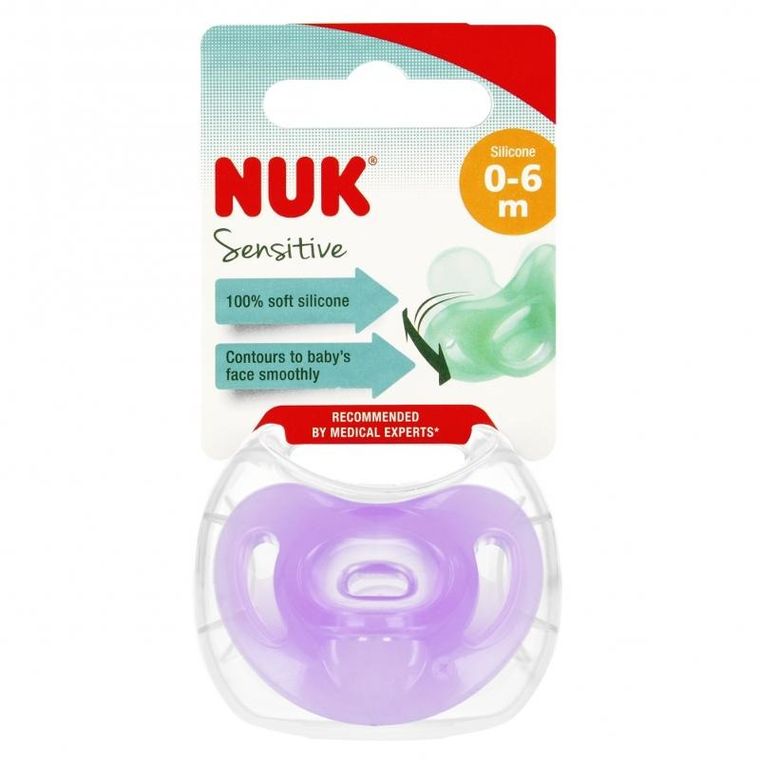 Nuk, Sensitive, smoczek uspokajający, silikonowy, 0-6m, fioletowy