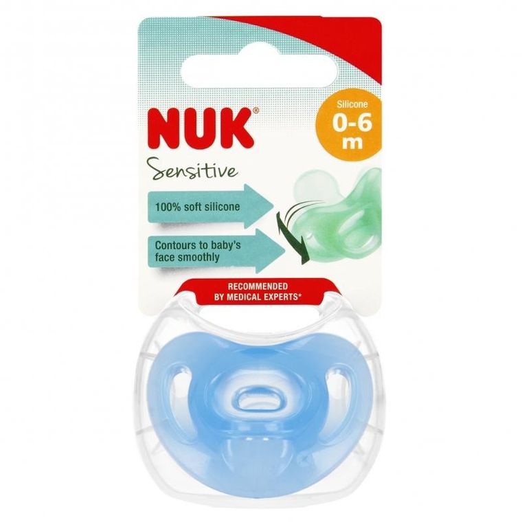 Nuk, Sensitive, smoczek uspokajający, silikonowy, 0-6m, niebieski