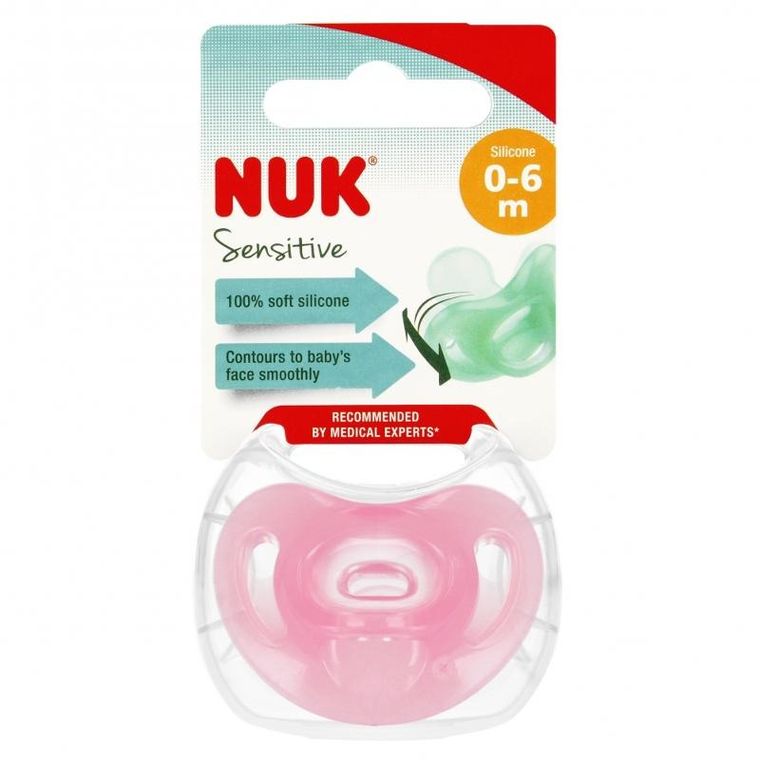 Nuk, Sensitive, smoczek uspokajający, silikonowy, 0-6m, róż