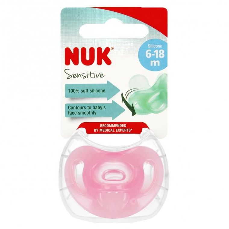 Nuk, Sensitive, smoczek uspokajający, silikonowy, 6-18m, różowy