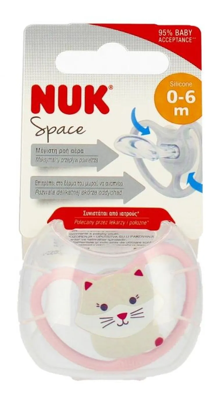 Nuk, Space, smoczek silikonowy, 0-6m, 1 szt.