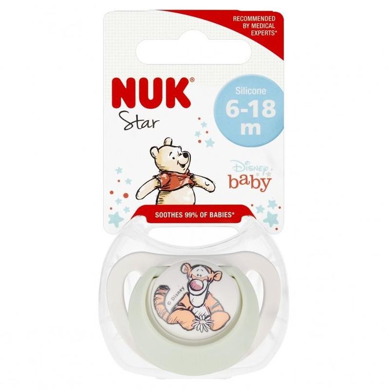 Nuk, Star, Kubuś Puchatek, smoczek silikonowy, 6-18m, 1 szt.