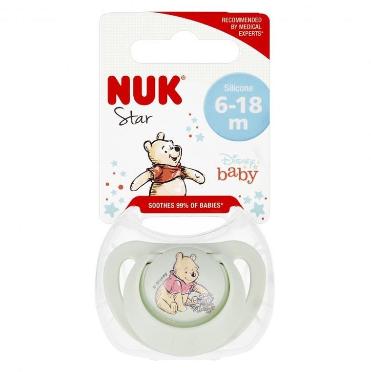 Nuk, Star, Kubuś Puchatek, smoczek silikonowy, 6-18m, 1 szt.